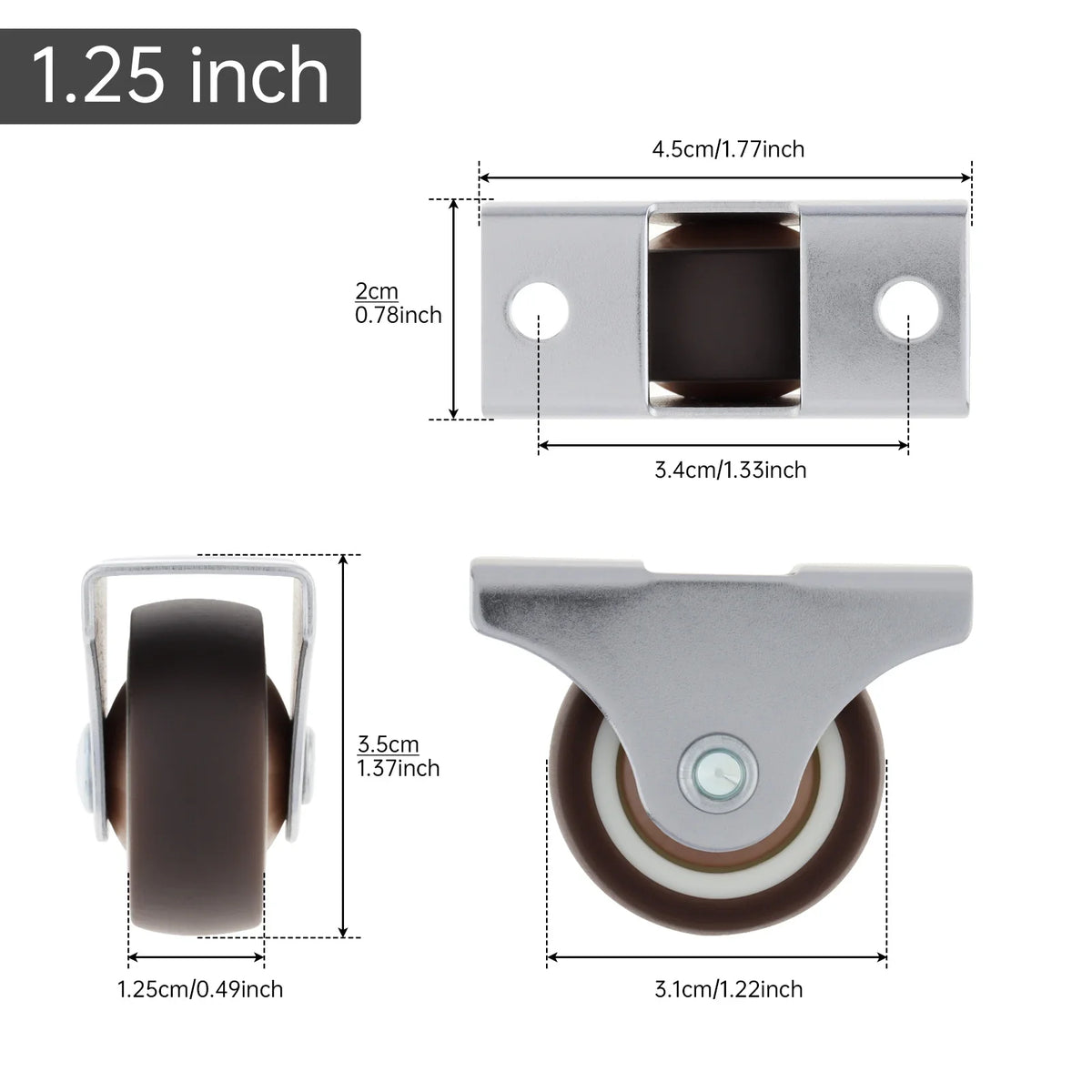 4pcs 1 Inch/1.25 Inch/1.5 Inch/2 Inch Universal Casters Furniture