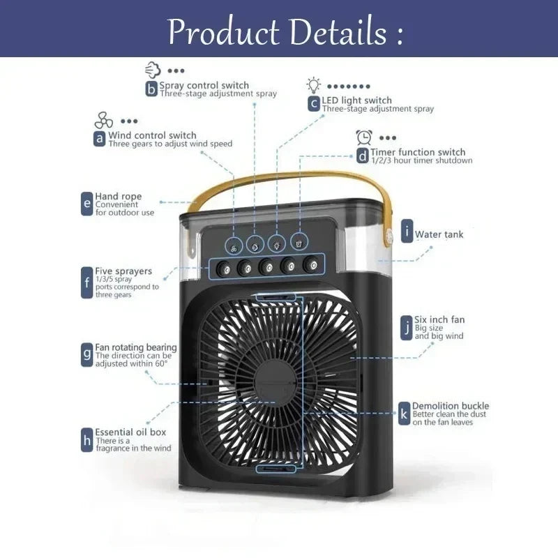 3 in 1 New Fan Air Conditioner Household Small Air Cooler LED Night
