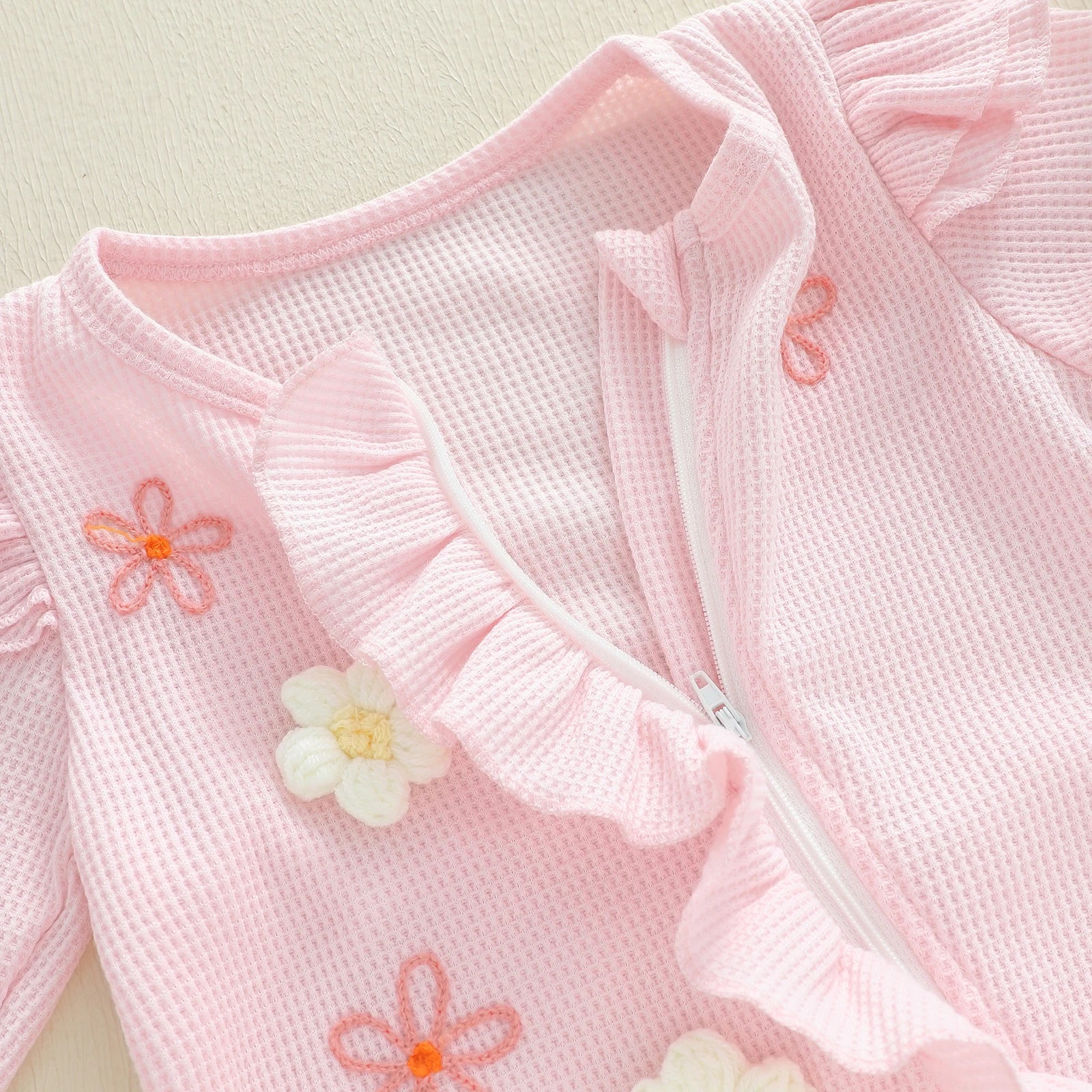 Citgeett Autumn Infant Baby Girl Fall Outfits Long Sleeve Flower Ruffle Jumpsuit Zipper Jumpsuit Headband Clothes Set