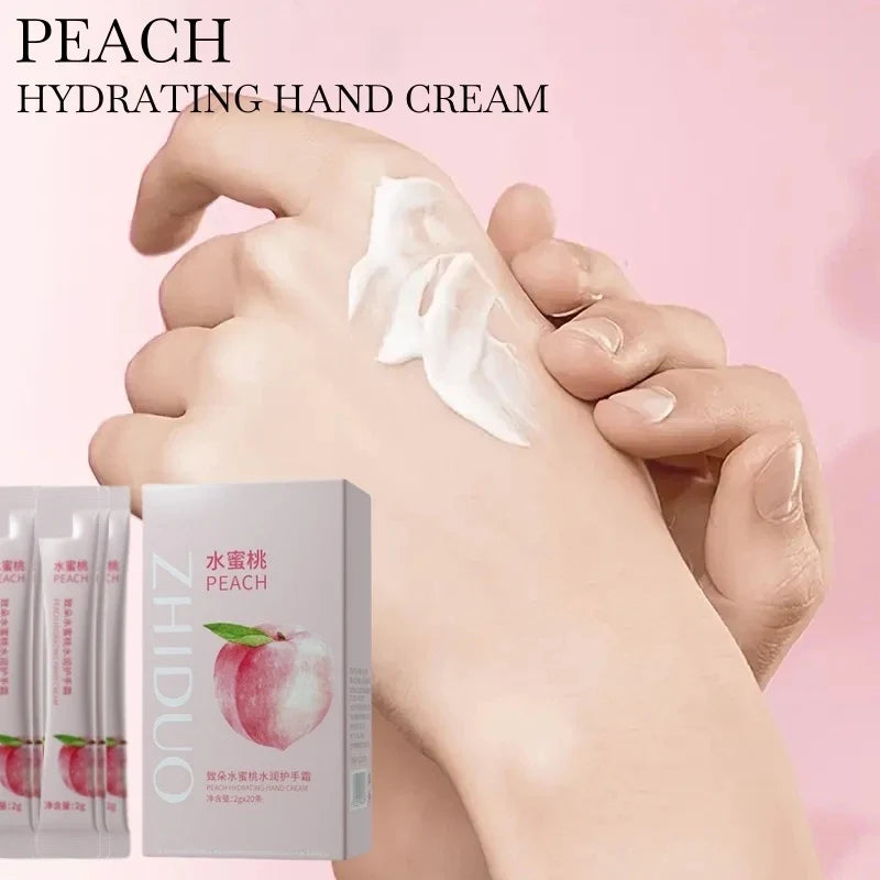 A Box of 20 Peach Moisturizing and Hydrating Hand Creams, Portable Moisturizing Sticks, Suitable as Hand Cream, Face Cream, and Body Lotion, Ideal as Souvenirs and Gifts.