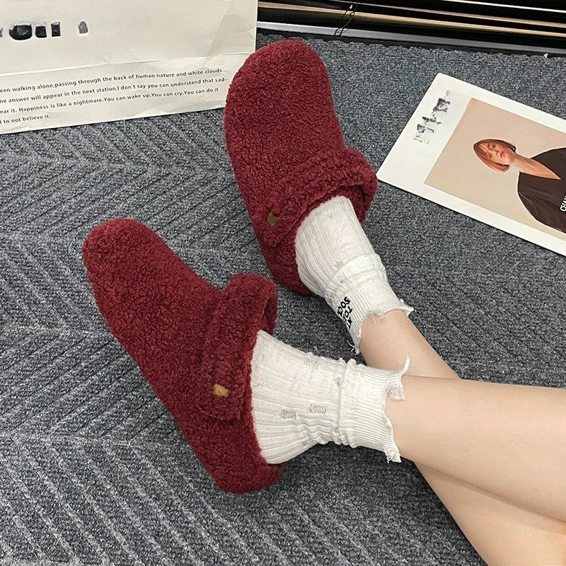 🩴 Winter Cotton Drag Outside Flat Fluffy Slippers