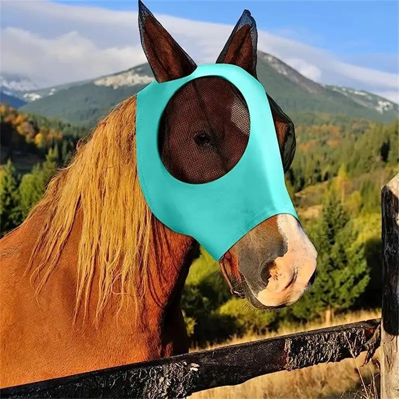 1pc Stretch Horse Fly Mask Mesh Bug Eye Cover Anti Insect Equine Face Shield for Summer Pasture Use