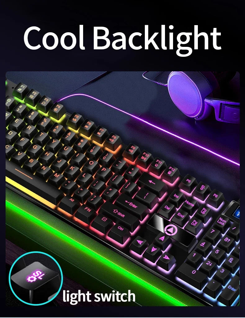 YINDIAO™ Wired Backlit Keyboard & Mouse Combo – Mechanical Feel, USB Ergonomic Gaming & Office Set | FlipStylez LLC®