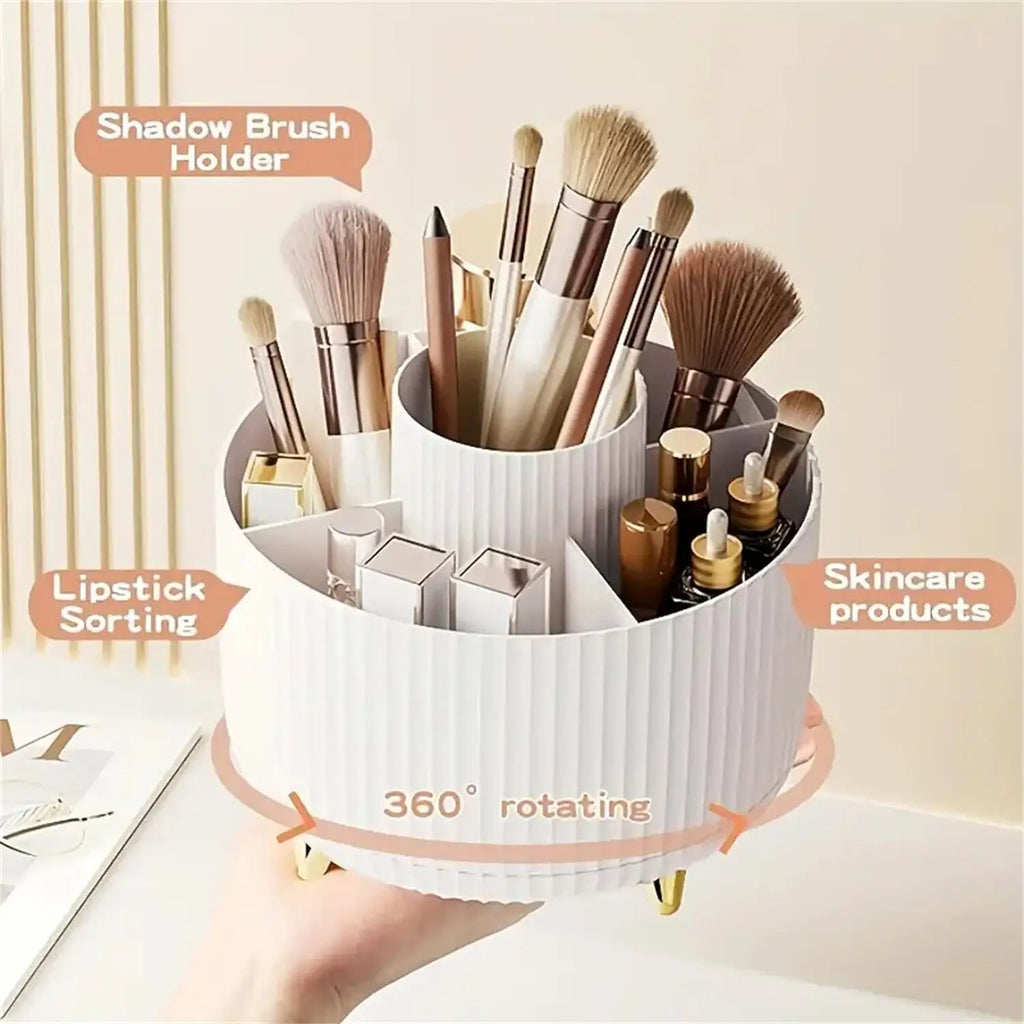 360° Rotating Makeup Organizer - 1pc Plastic Cosmetic Storage with 5