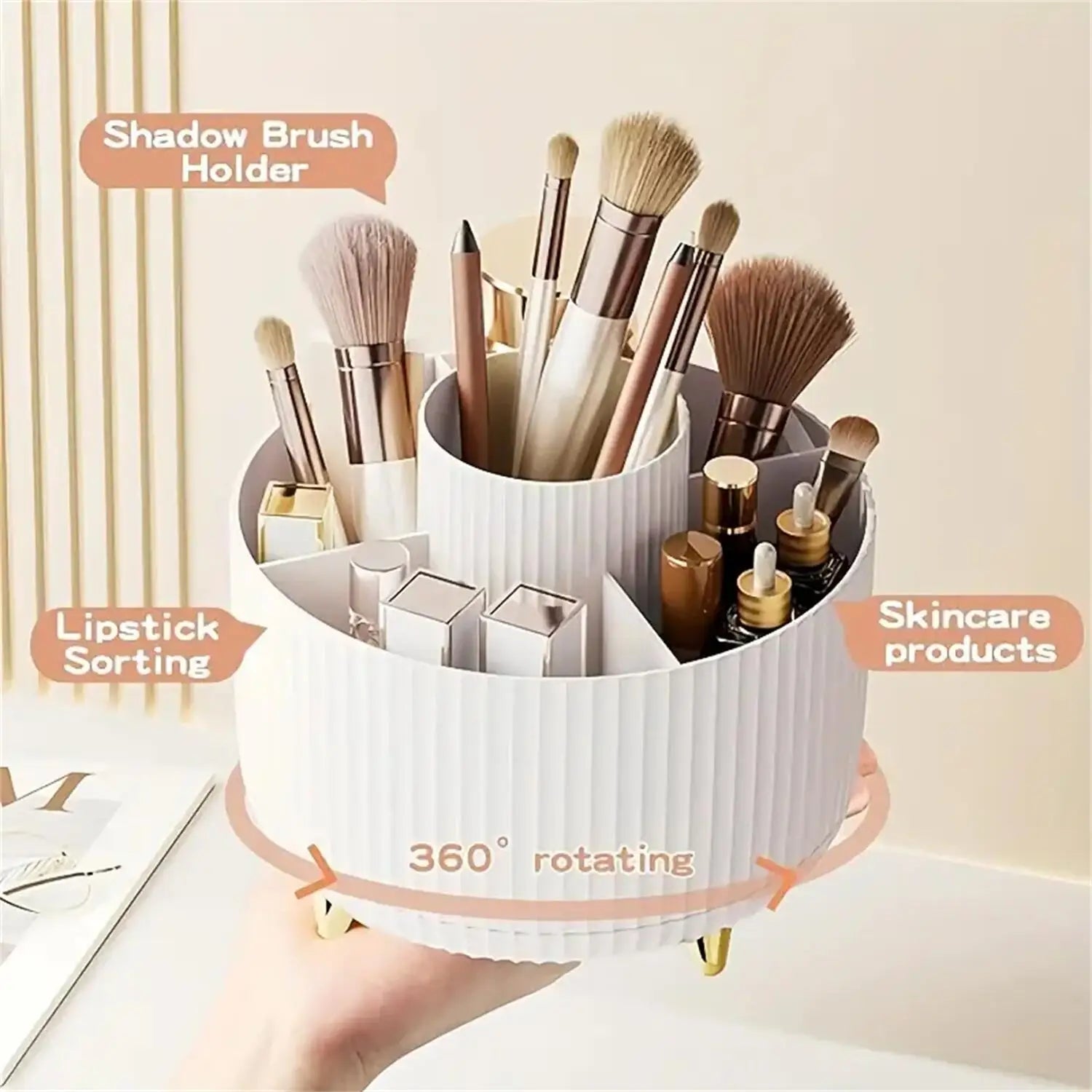 360° Rotating Makeup Organizer - 1pc Plastic Cosmetic Storage with 5