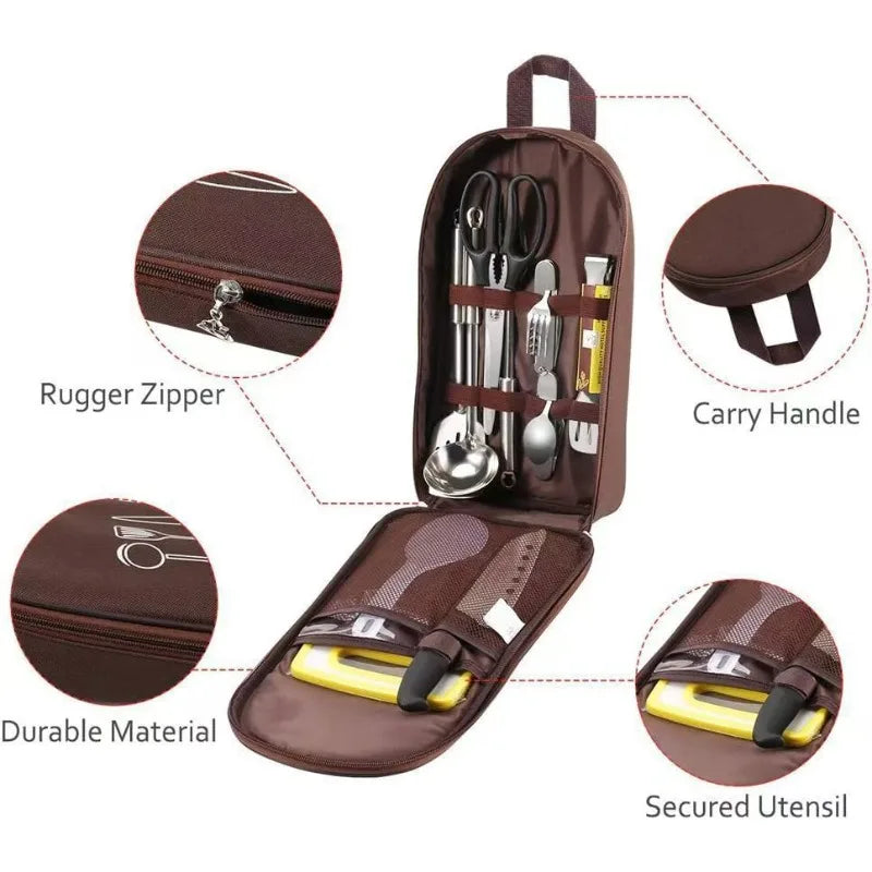 Camping Travel Cooking Utensils Organizer Travel Bag Portable Pouch