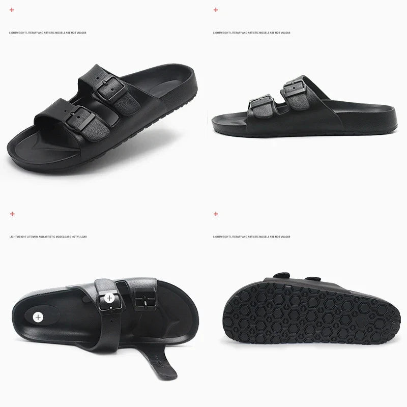 Litfun Women Summer Fashion Slippers 2025 New Outdoor Non-slip Beach Sandals With Double Buckle Indoor Casual Flat House Slides