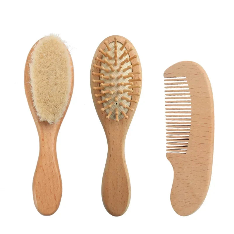 2/3pcs Newborn Wool Baby Wooden Brush Comb Newborn Hair Brush Infant
