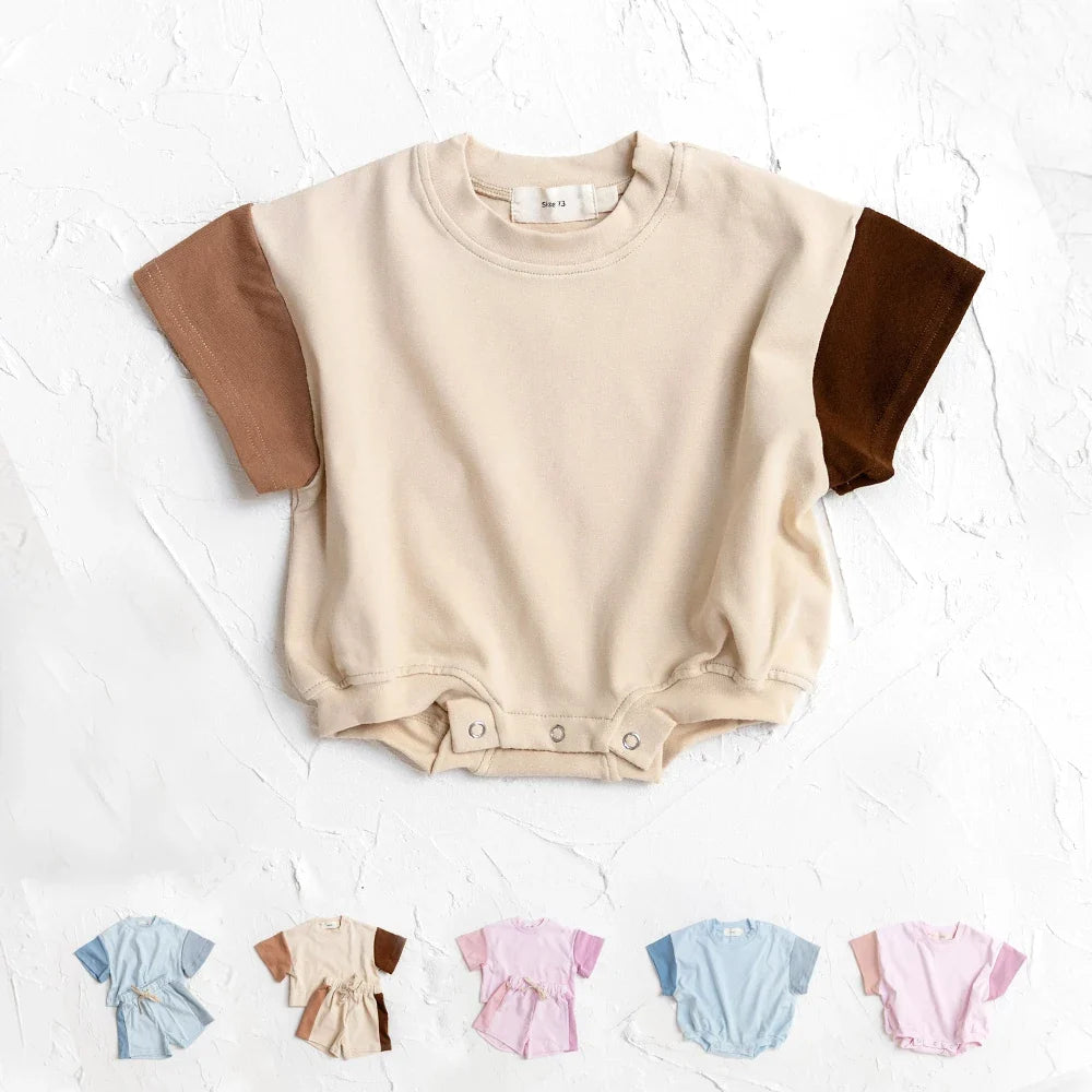 2024 Summer Newborn Baby Boys Girls Oversized Rompers Unisex Romper For Babies Solid Cotton Short Sleeve Bodysuit Jumpsuits