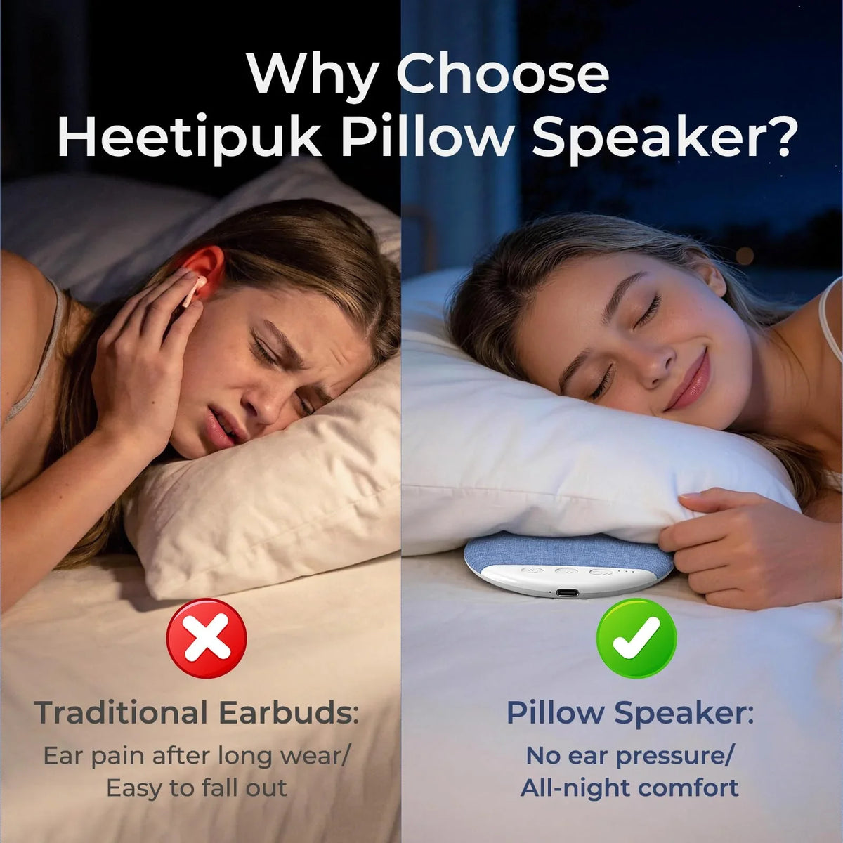 Bluetooth Pillow Speaker Wireless Sleep Music Player Under Pillow White Noise Machine 9D Stereo Timer Auto-Off for Insomnia ﻿