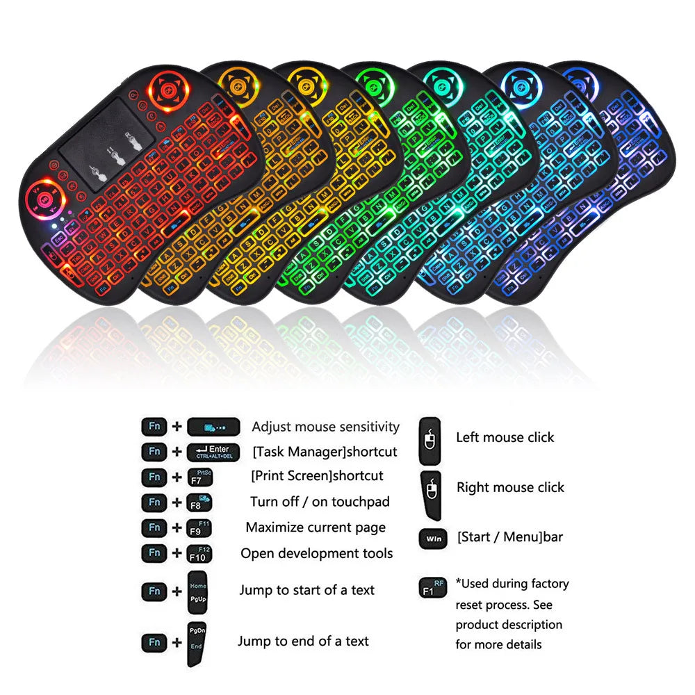 MRSVI i8™ Mini 2.4G Wireless Keyboard with Touchpad & 7-Color Backlit – Multi-Language, Air Mouse for TV Box & PC | FlipStylez LLC®