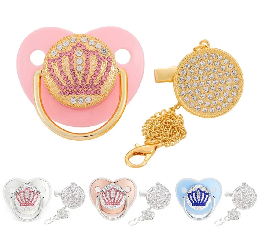 Baby Shower Gifts Baby Pacifier Rhinestone Pacifier Clips Princess Bling BPA Free Silicone Infant Nipple Newborn Baby Soother