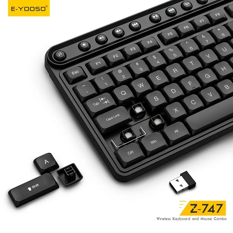 E-YOOSO Z-747 Wireless Keyboard Mouse Combo 2.4G Ergonomic Full Size Multimedia Keyboard Mice Set for Desktop Laptop Office