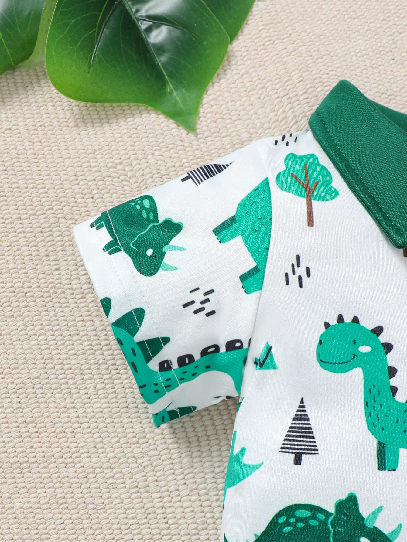Baby Boy Summer Outfit 2-Piece Set Cartoon Dinosaur Print Polo Short