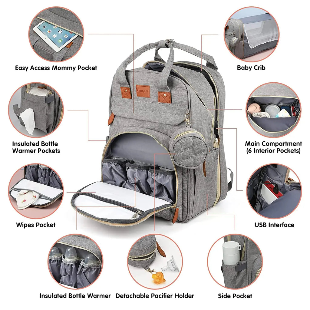 3 in 1 Diaper Bag Backpack Foldable Baby Bed Waterproof Travel Bag