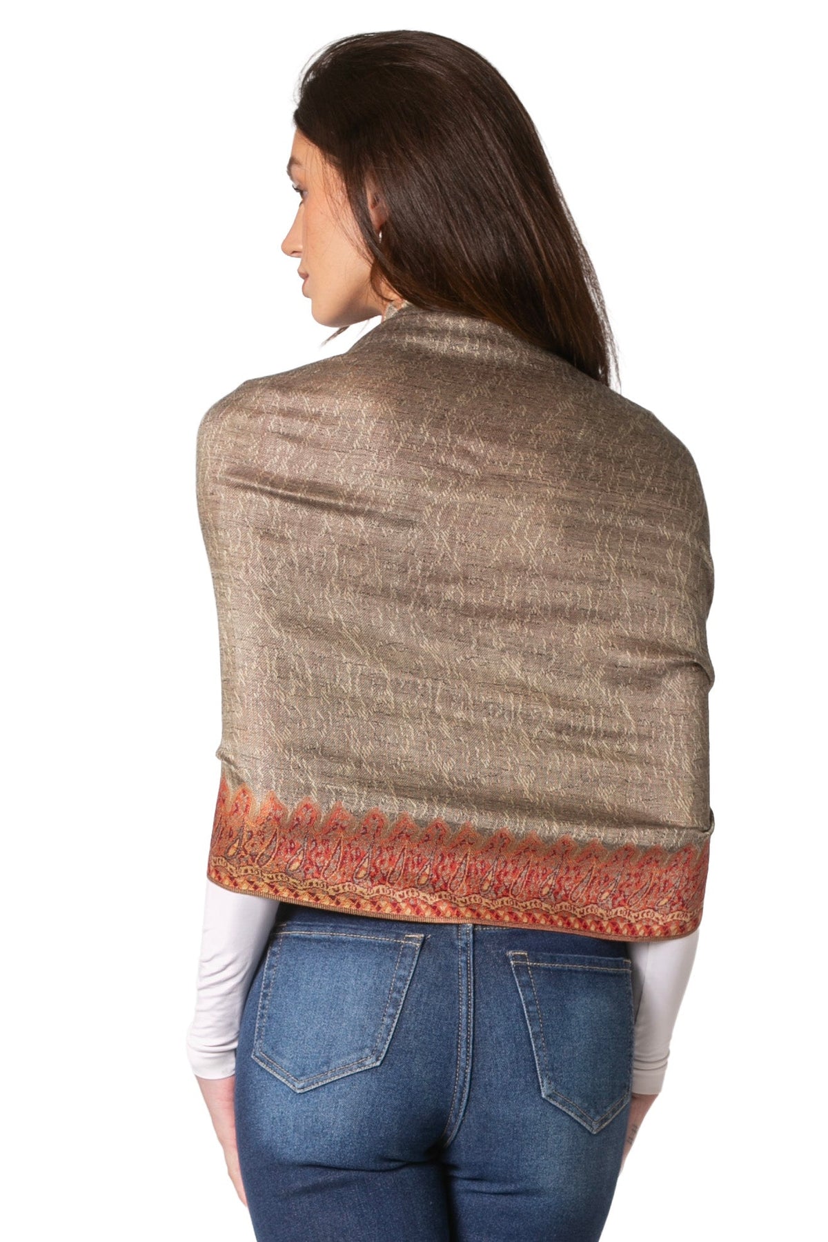 Sakkas 70" x 28" Border Pattern Layered Woven Pashmina Shawl Scarf Wrap Stole