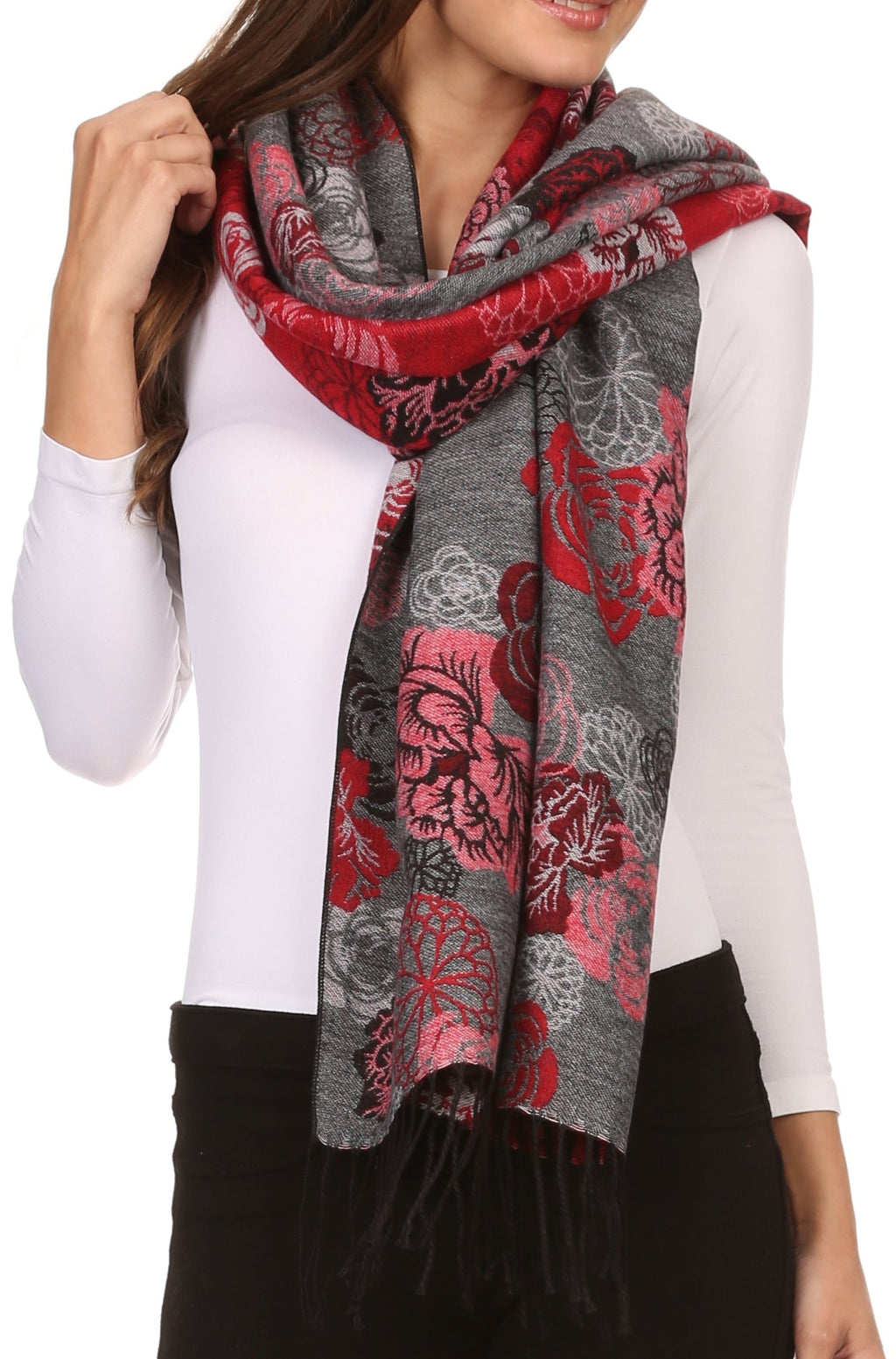 Sakkas Ontario double layer floral Pashmina/ Shawl/ Wrap/ Stole with fringe