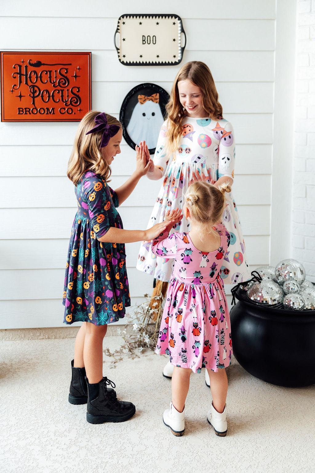Skeleton Web 3/4 Sleeve Pocket Twirl Dress