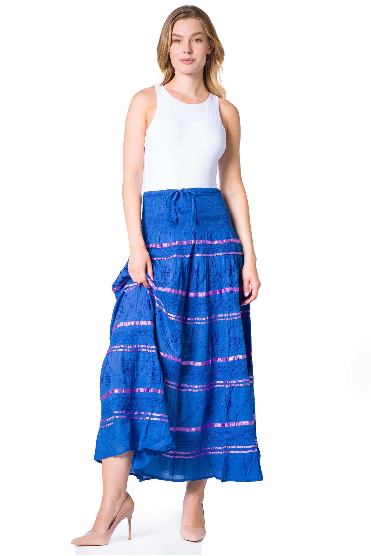 Sakkas Lace and Ribbon Peasant Boho Skirt