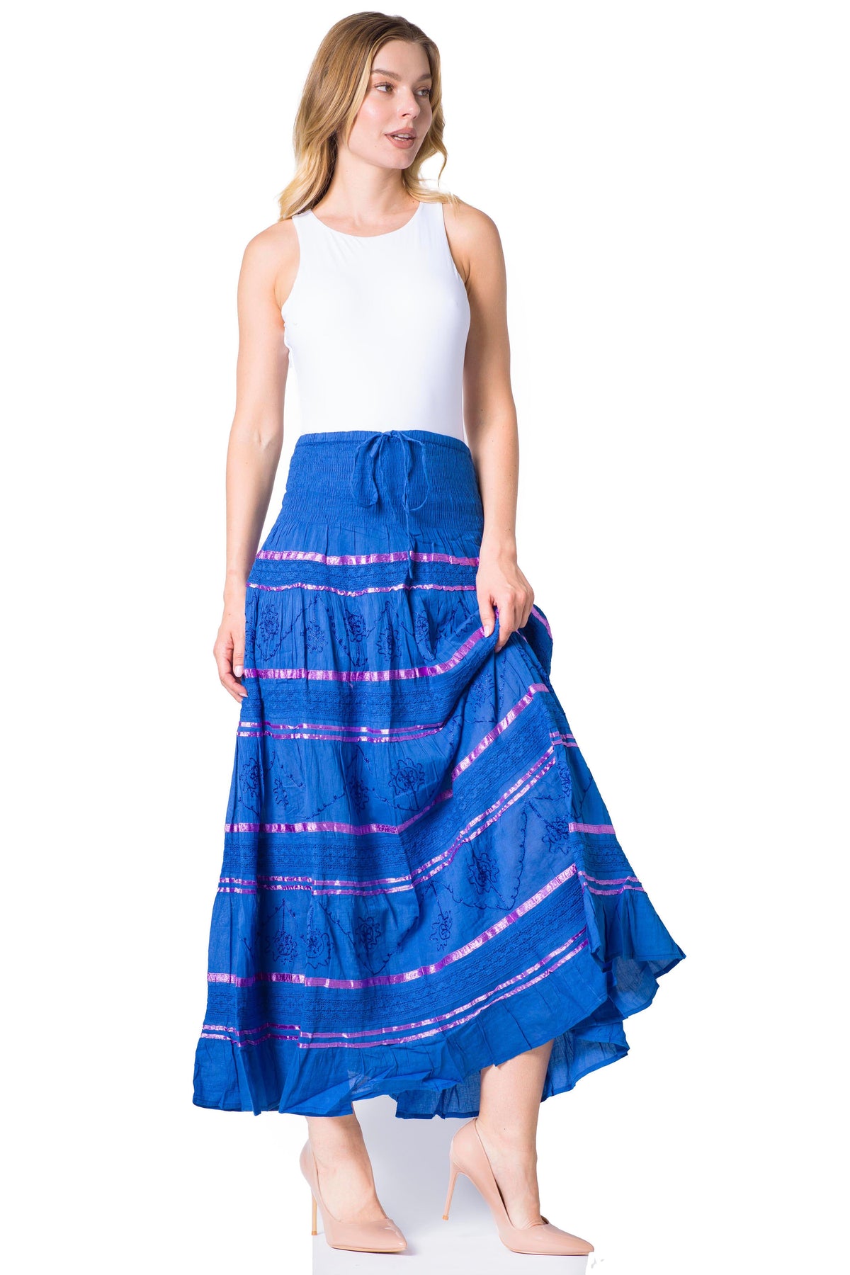 Sakkas Lace and Ribbon Peasant Boho Skirt