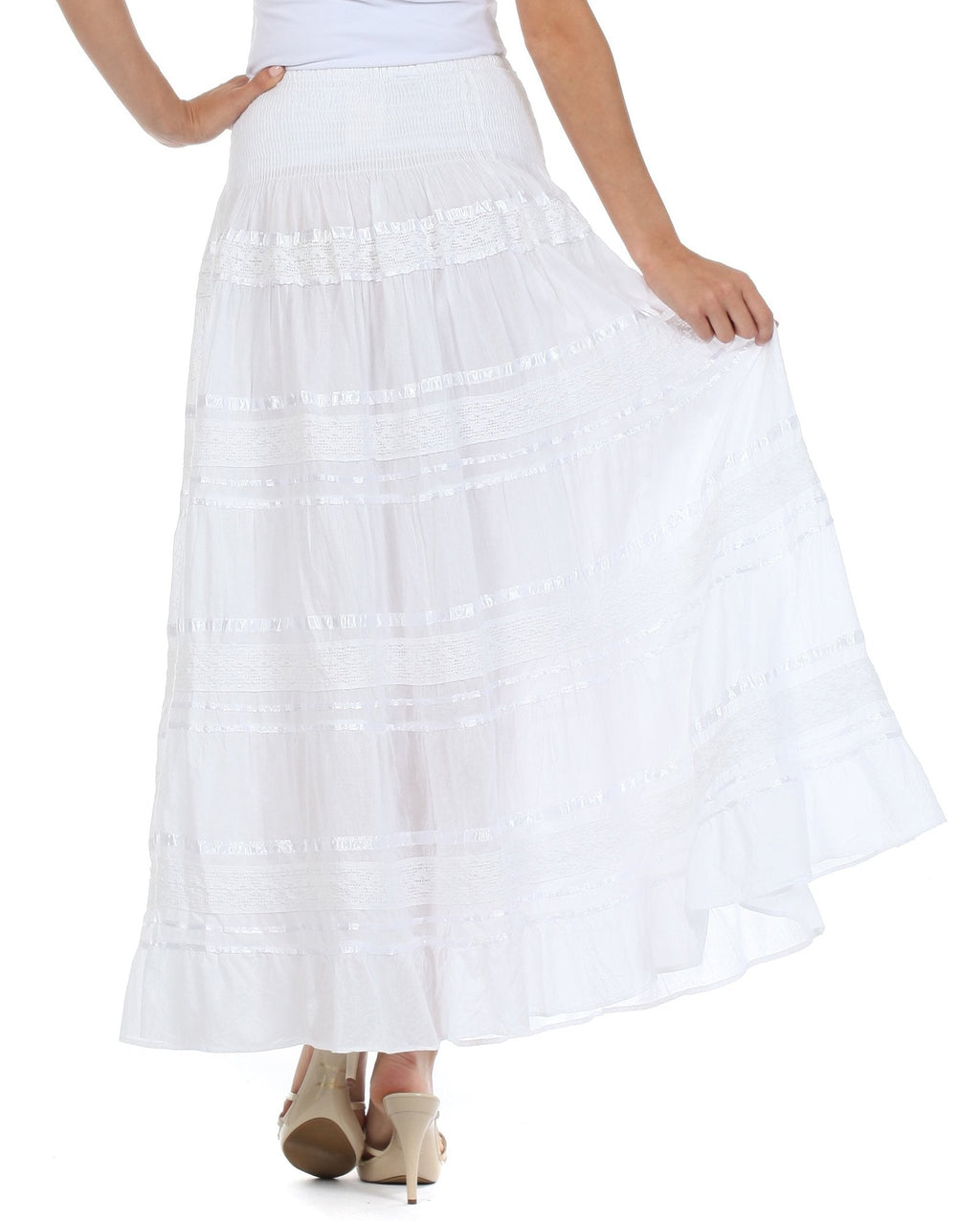 Sakkas Lace and Ribbon Peasant Boho Skirt