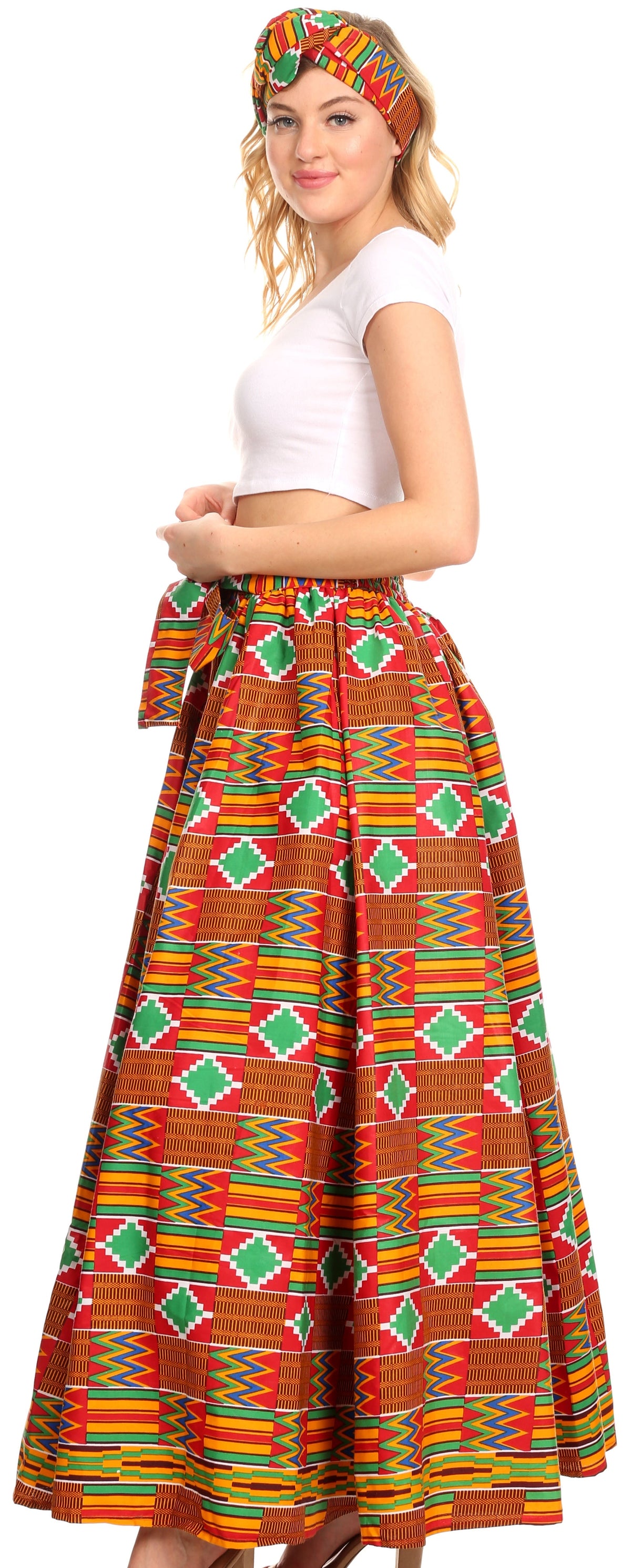 Sakkas Ami Women's Maxi Long African Ankara Print Skirt Pockets & Elastic Waist