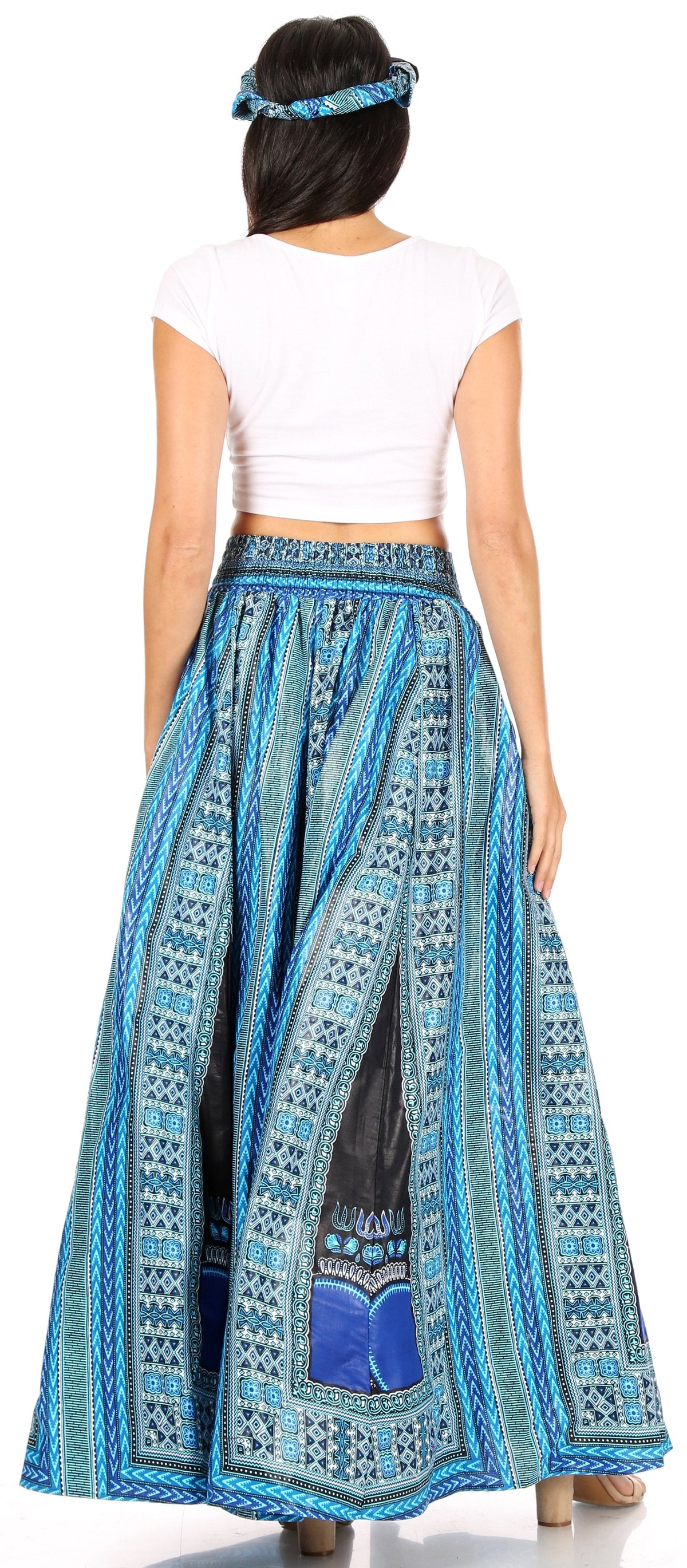Sakkas Ami Women's Maxi Long African Ankara Print Skirt Pockets & Elastic Waist