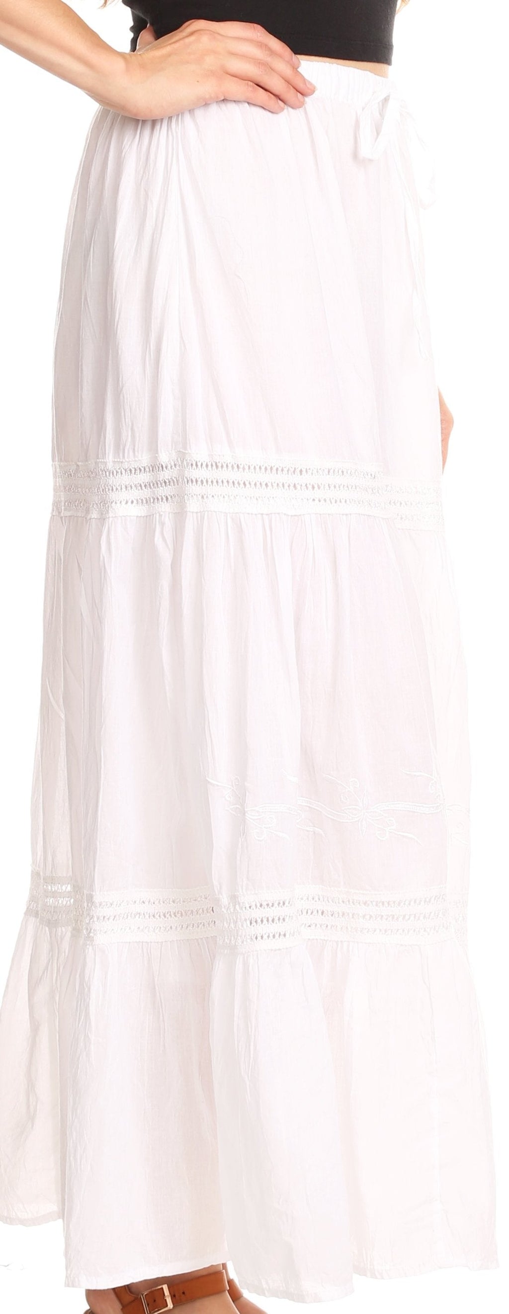 Sakkas Takara Maxi Broomstick Cascading  Peasant Skirt with Elastic Waist