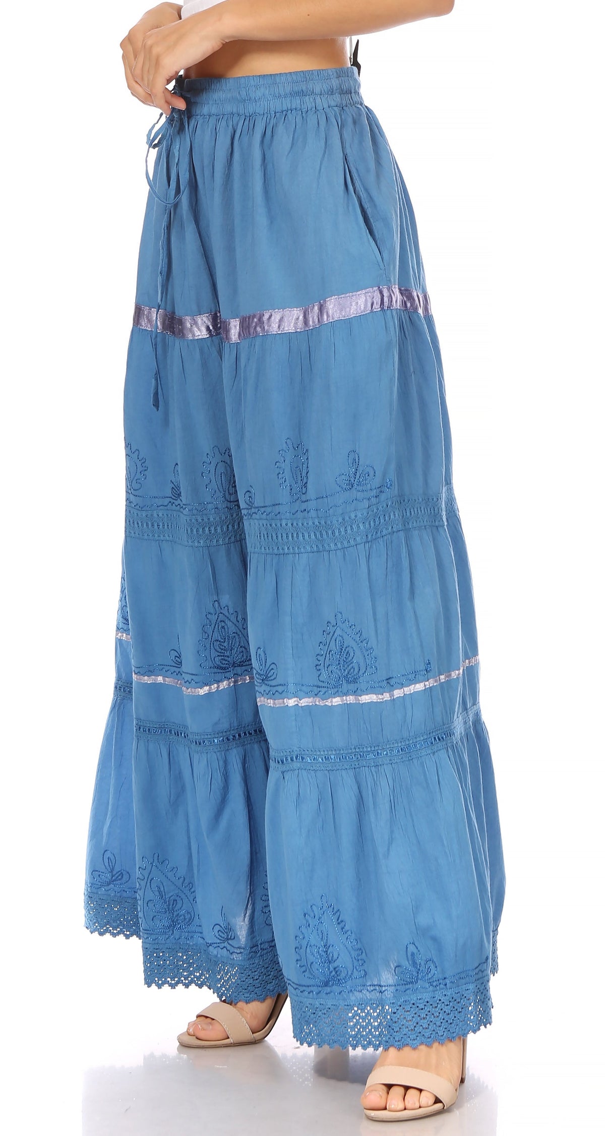 Sakkas Solid Embroidered Gypsy / Bohemian Full / Maxi / Long Cotton Skirt