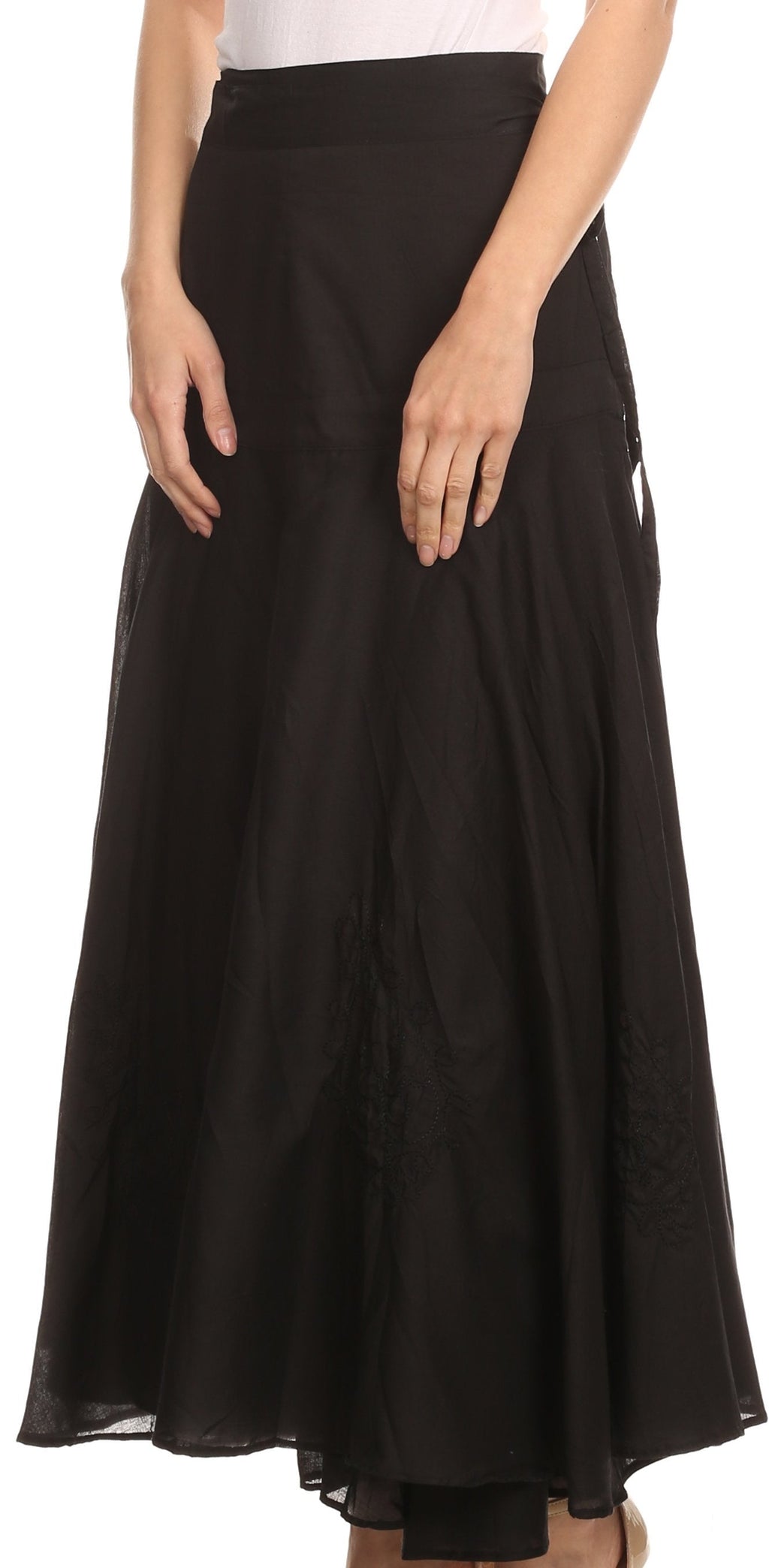 Sakkas Harriet Long Tall Adjustable Embroidered Wrap Around Skirt With Waist Tie