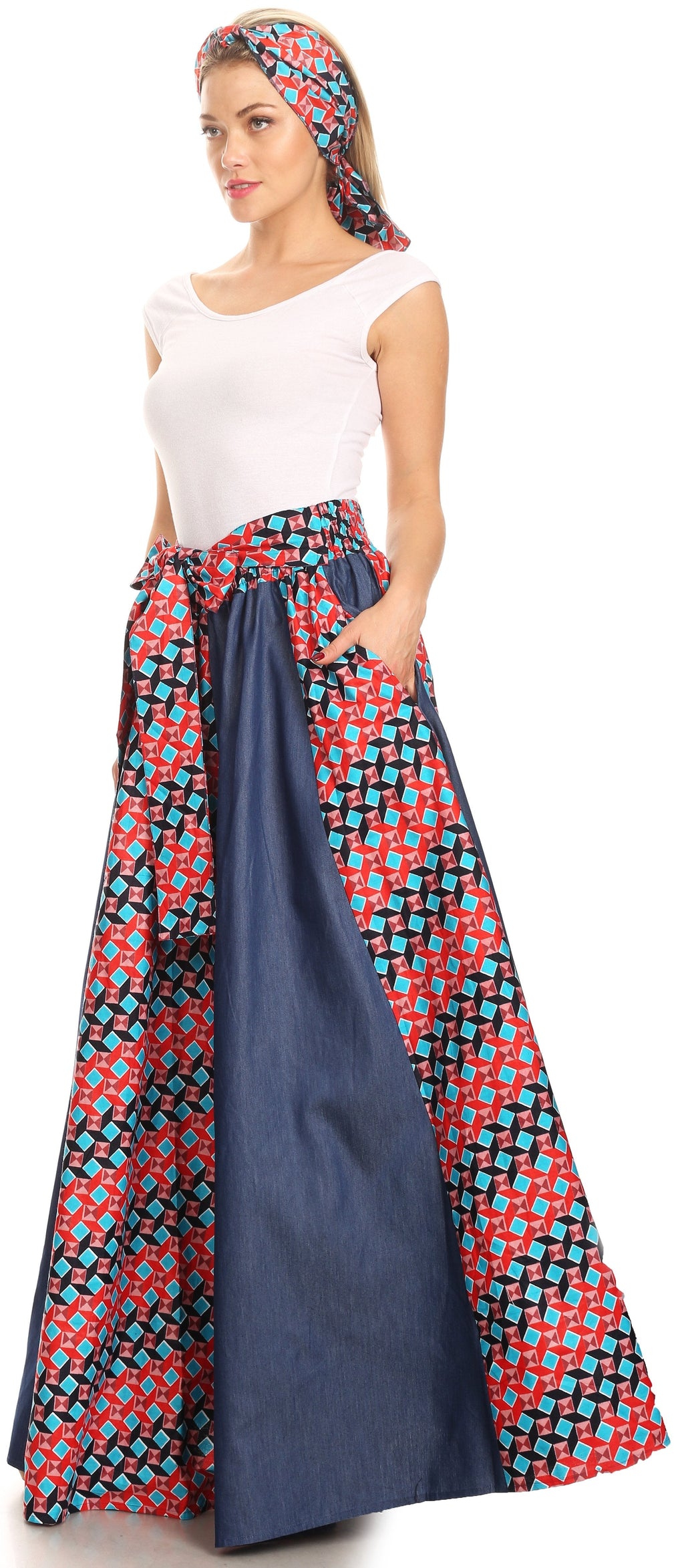 Sakkas Monifa Long Maxi Skirt Colorful Ankara Wax Dutch African Skirt Gorgeous