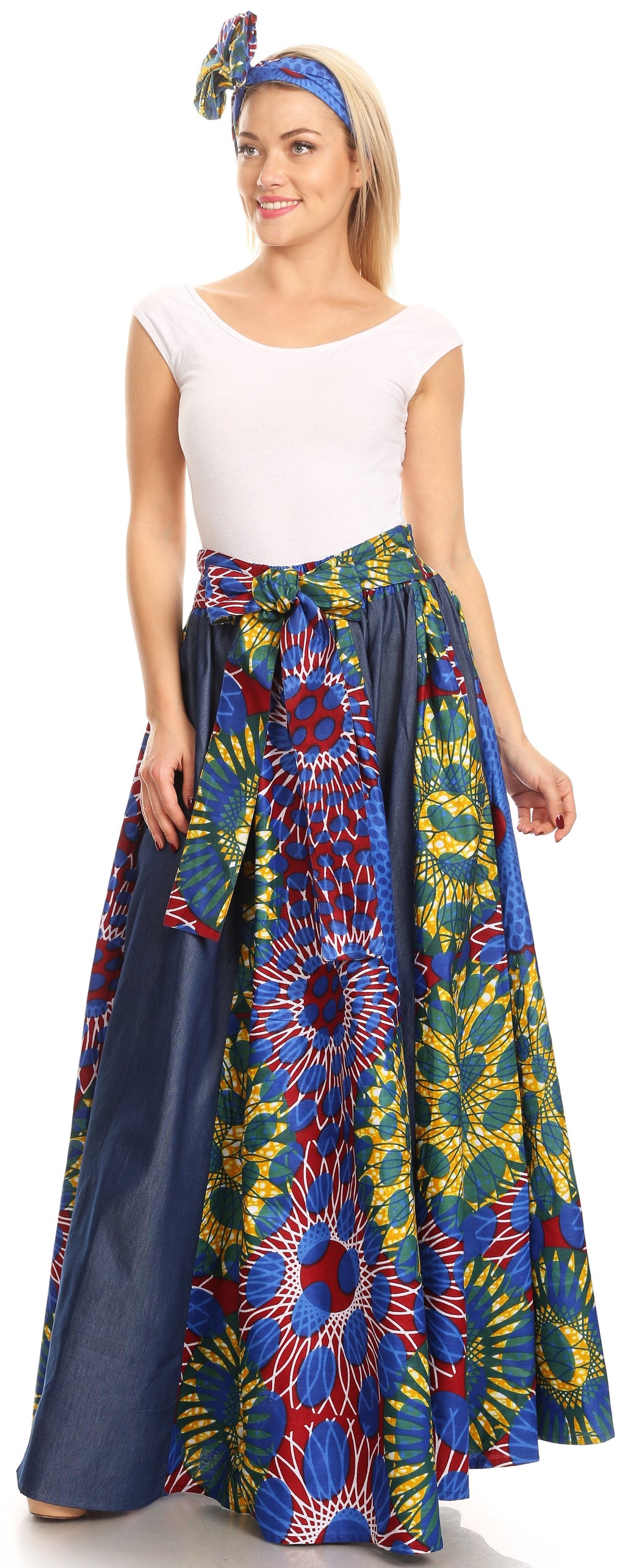 Sakkas Monifa Long Maxi Skirt Colorful Ankara Wax Dutch African Skirt Gorgeous