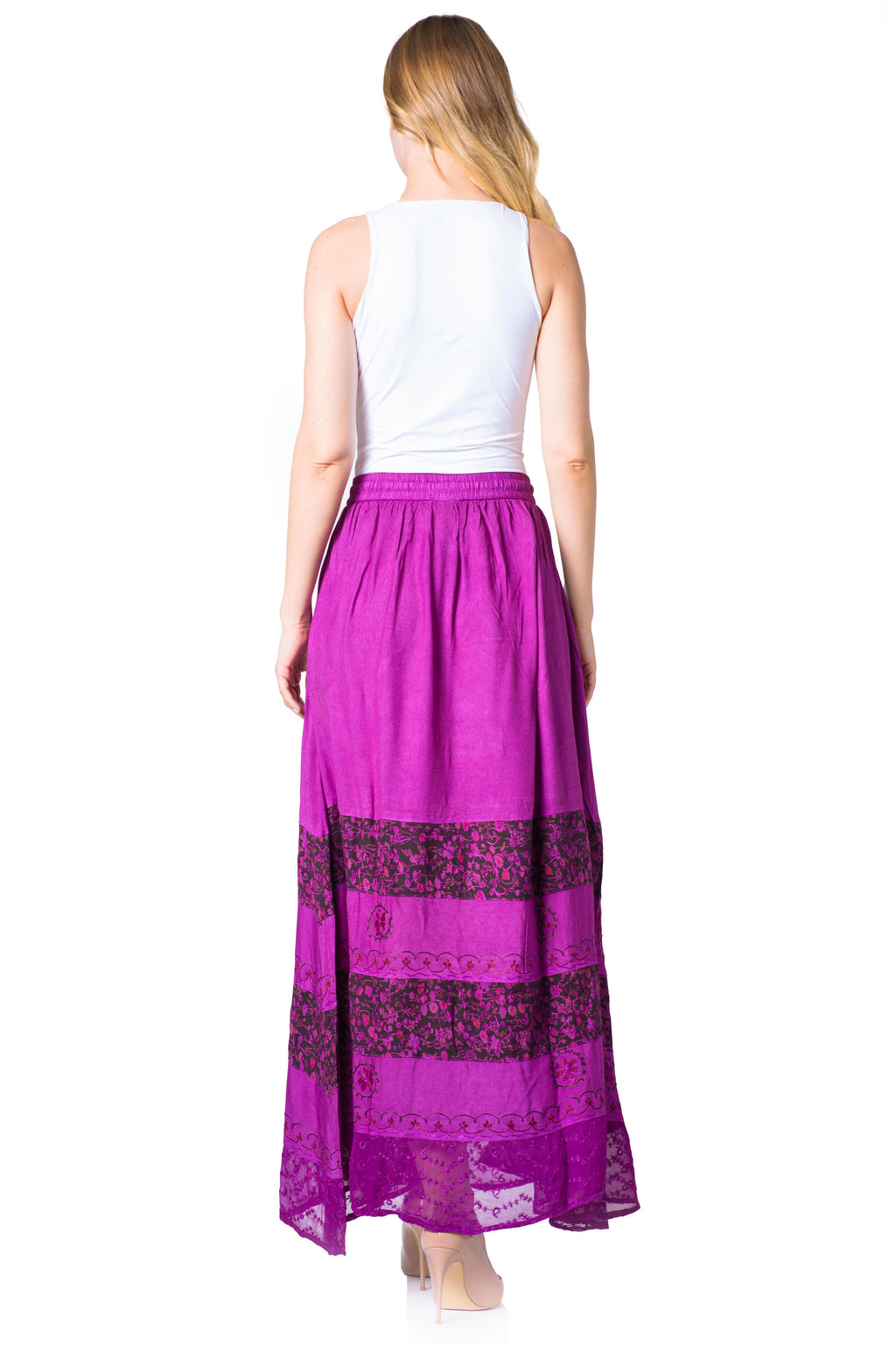 Sakkas Sandra Women's Casual Long Maxi Boho Gypsy Skirt Elastic Waist & Pockets