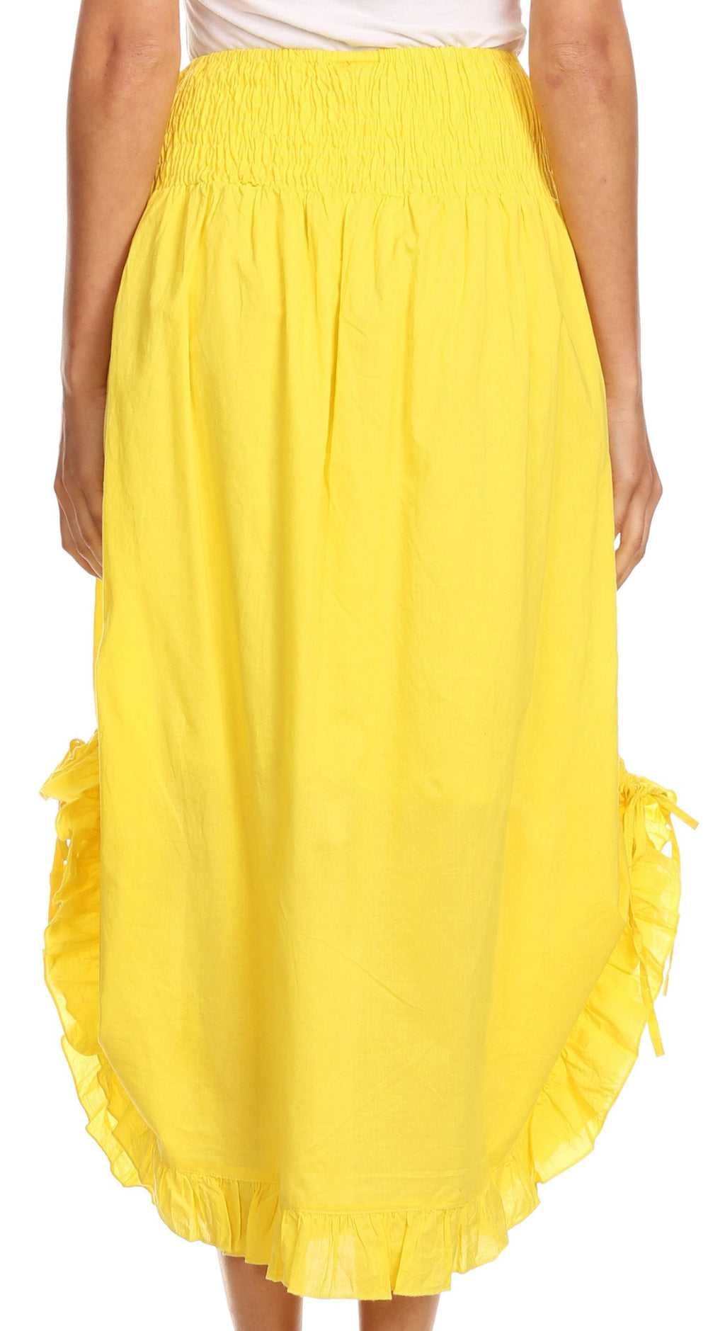 Sakkas Coco Long Cotton Ruffle Skirt with Pockets and Elastic Waistband