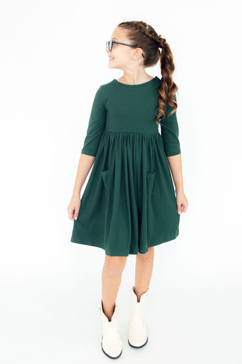 Spruce 3/4 Sleeve Pocket Twirl Dress