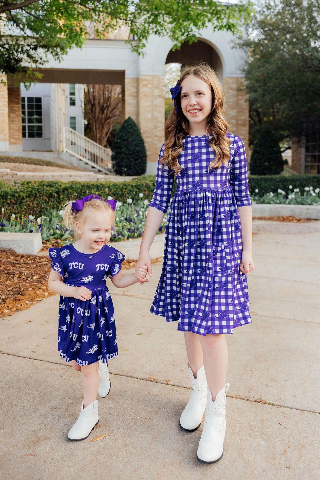 TCU Purple Frog Flutter Twirl Dress
