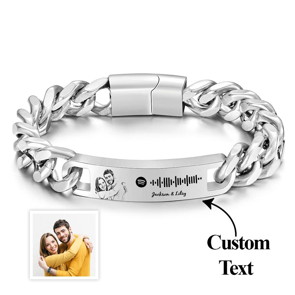 Personalized Spotify Code Bracelet with Photo & Custom Engraving – Stainless Steel, Anniversary Gift for Him | FlipStylez LLC®