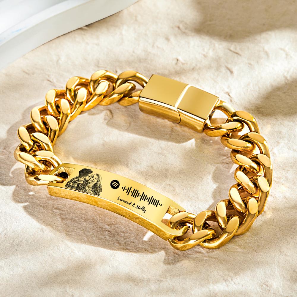 Personalized Spotify Code Bracelet with Photo & Custom Engraving – Stainless Steel, Anniversary Gift for Him | FlipStylez LLC®