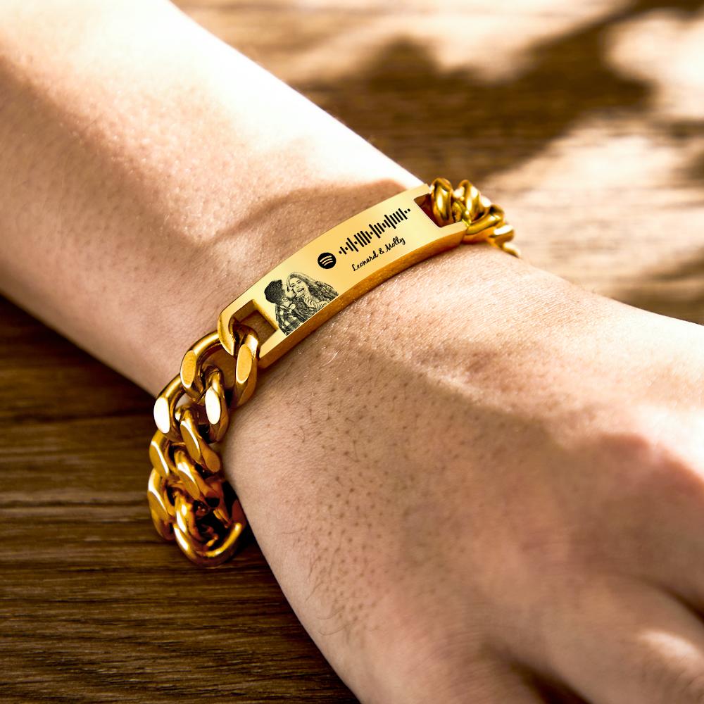 Personalized Spotify Code Bracelet with Photo & Custom Engraving – Stainless Steel, Anniversary Gift for Him | FlipStylez LLC®