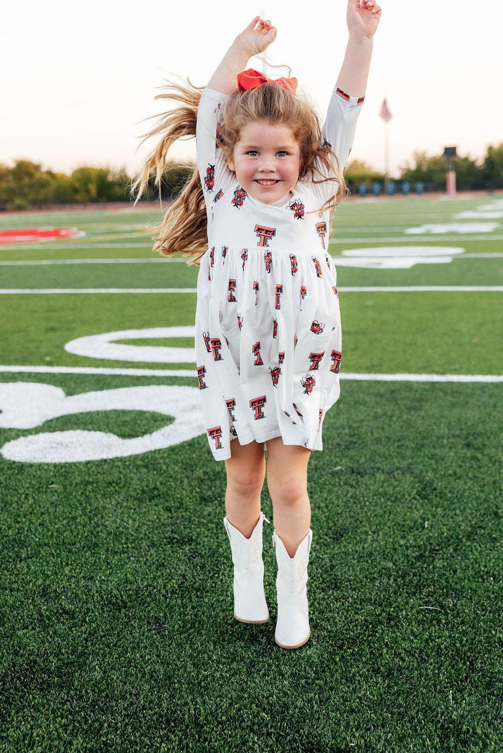 Texas Tech White Raider Red 3/4 Sleeve Pocket Twirl Dress