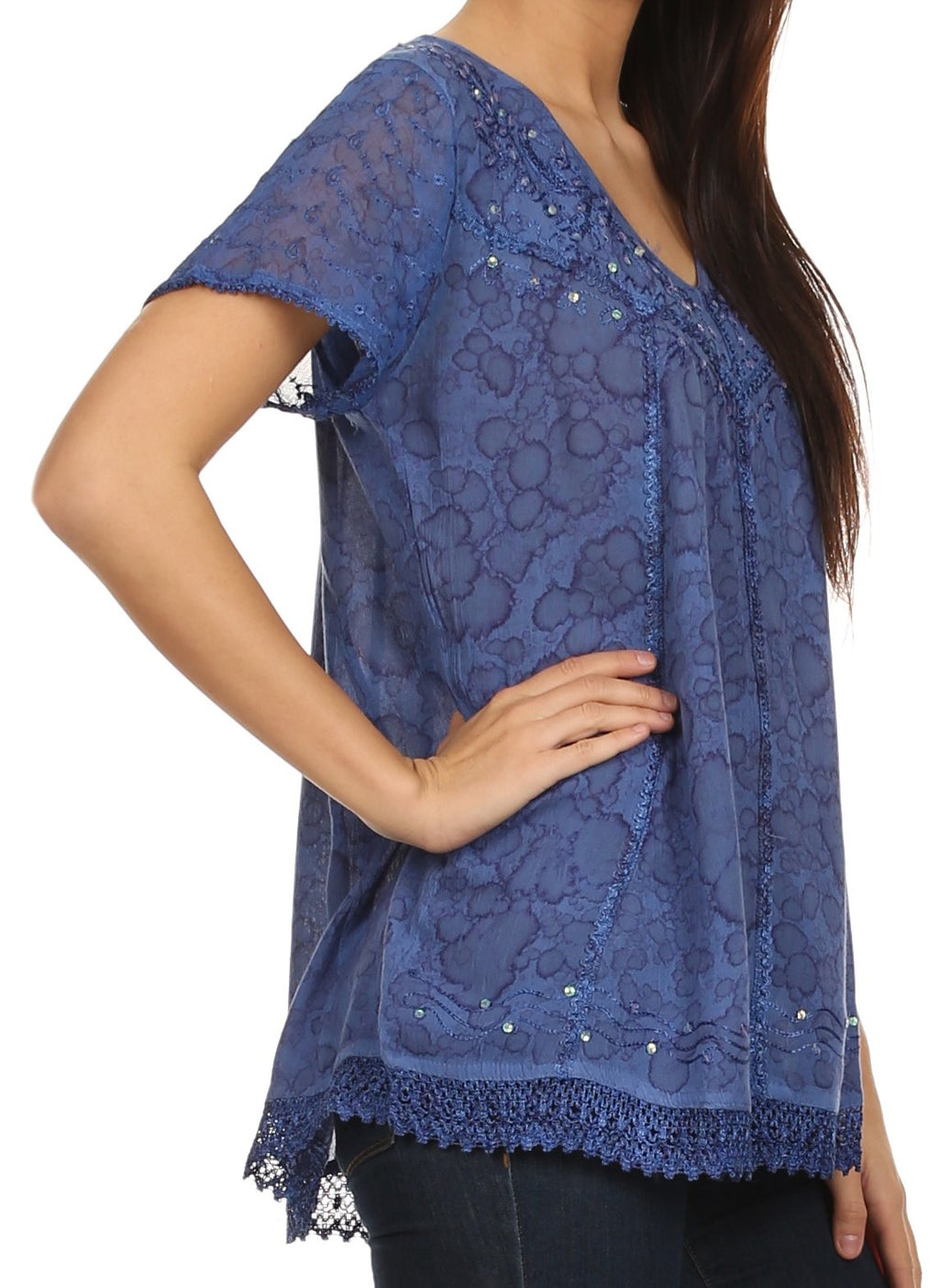 Sakkas Charolette Embroidery And Seqiun Accents Blouse