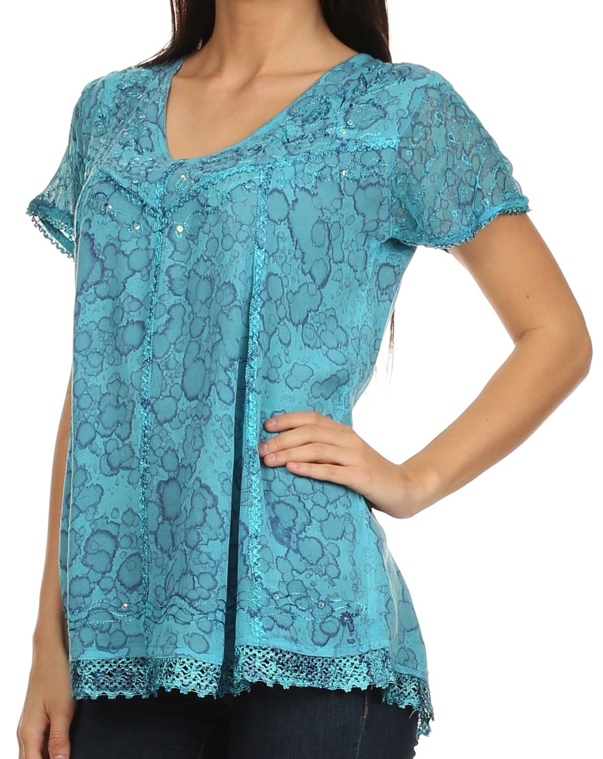 Sakkas Charolette Embroidery And Seqiun Accents Blouse