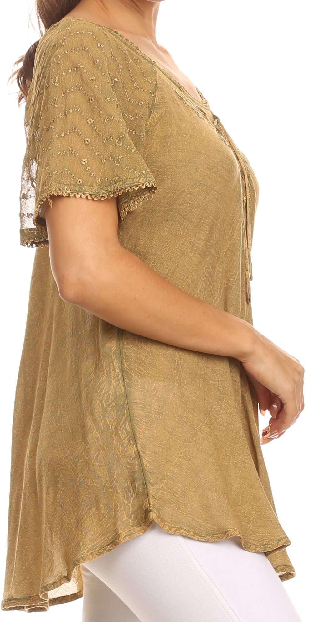 Sakkas Ellie Sequin Embroidered Cap Sleeve Scoop Neck Relaxed Fit Blouse