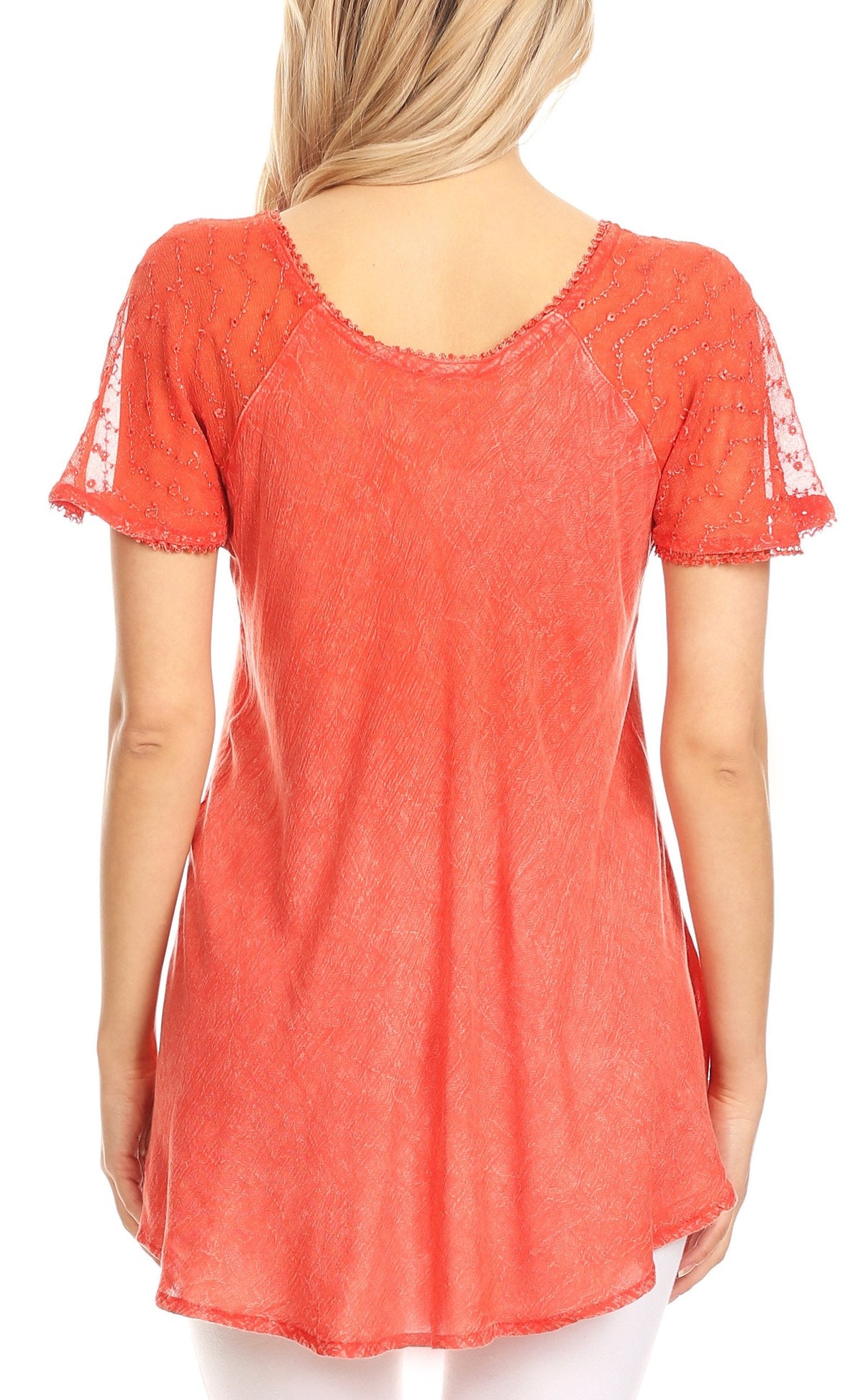 Sakkas Ellie Sequin Embroidered Cap Sleeve Scoop Neck Relaxed Fit Blouse
