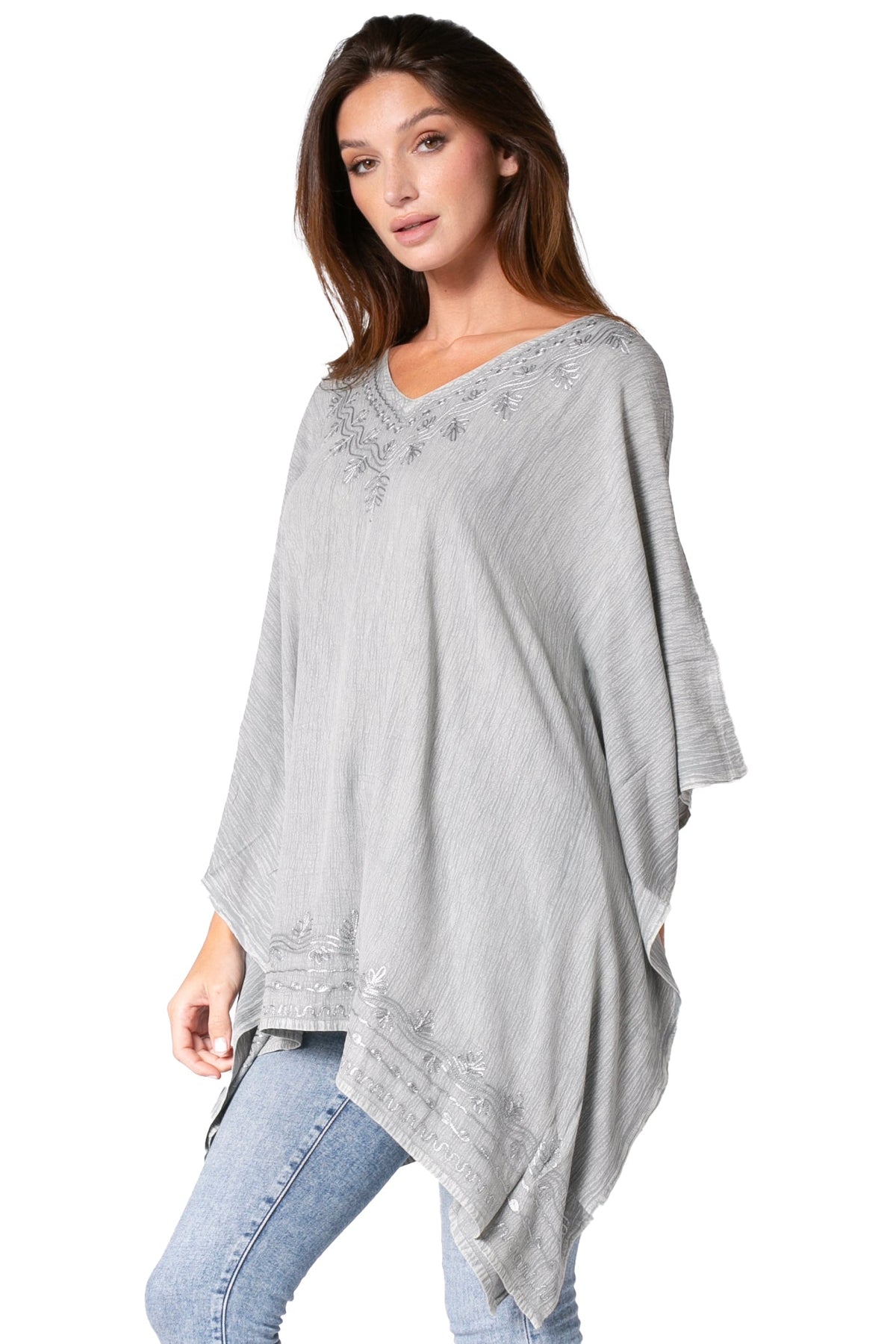 Sakkas Regina Women's Lightweight Stonewashed Poncho Top Blouse Caftan Cover up