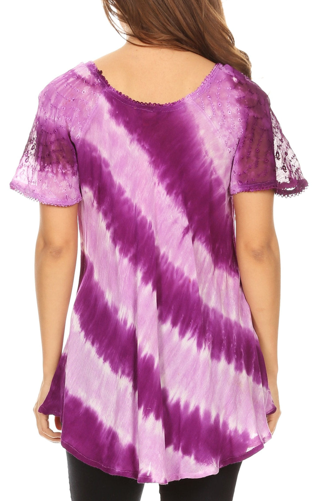 Sakkas Flavia Womens Everyday Blouse Top with Tie-dye & Block Print Light and Soft