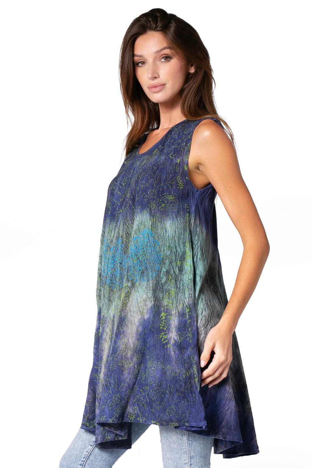 Sakkas Isabela Womens Everyday Summer Sleeveless Tank Top Tie-dye & Block Print