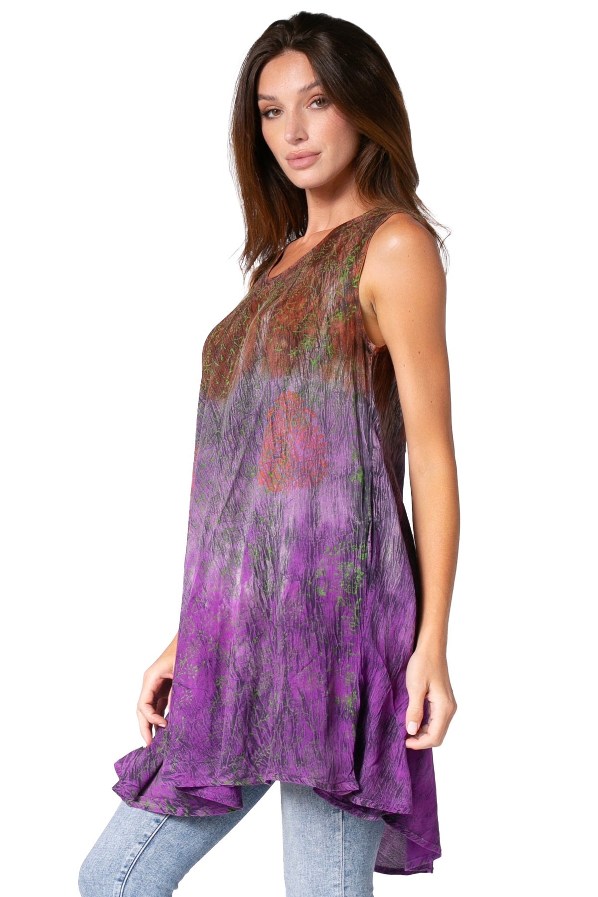Sakkas Isabela Womens Everyday Summer Sleeveless Tank Top Tie-dye & Block Print