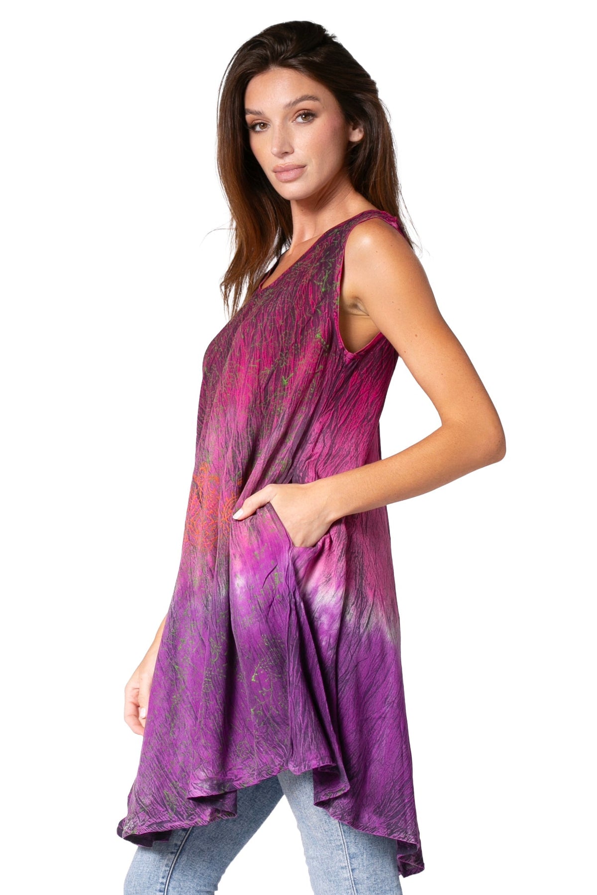 Sakkas Isabela Womens Everyday Summer Sleeveless Tank Top Tie-dye & Block Print