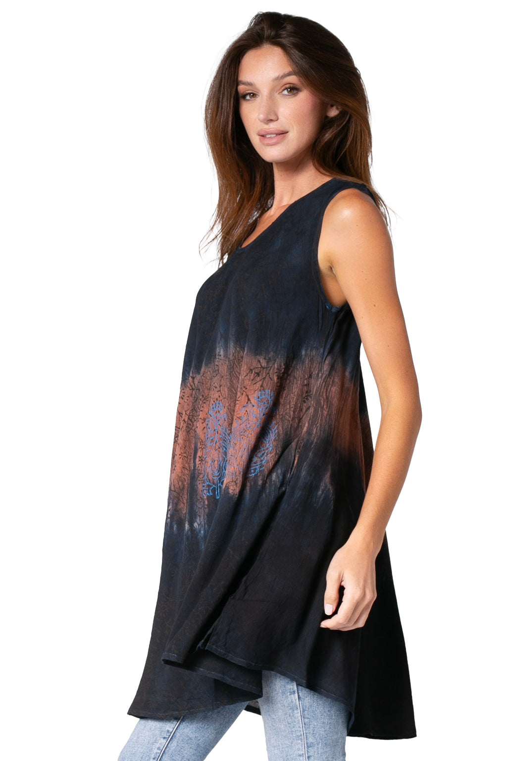 Sakkas Isabela Womens Everyday Summer Sleeveless Tank Top Tie-dye & Block Print